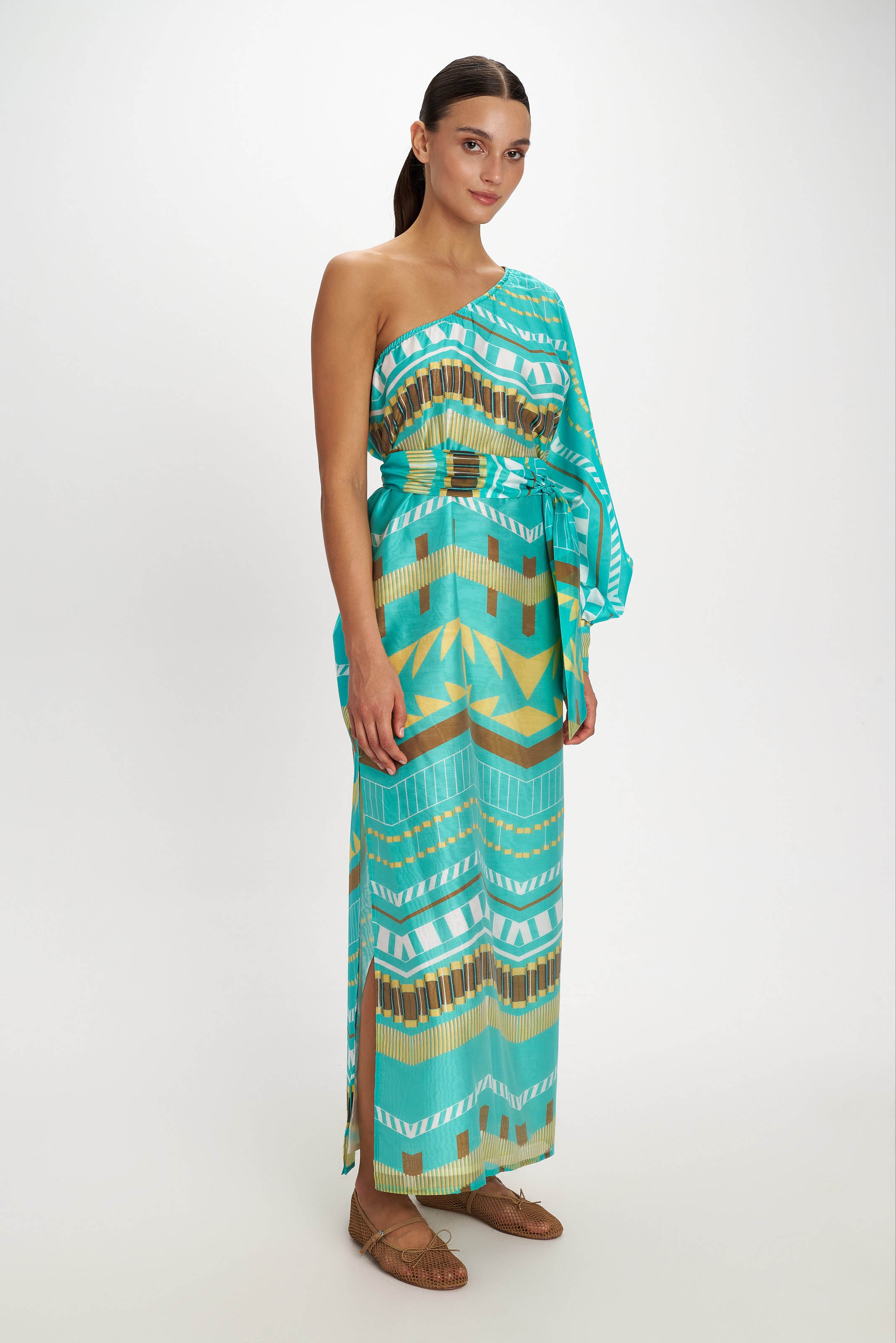 Nemesis One-Shoulder Dress - Aqua - Pearl and Caviar