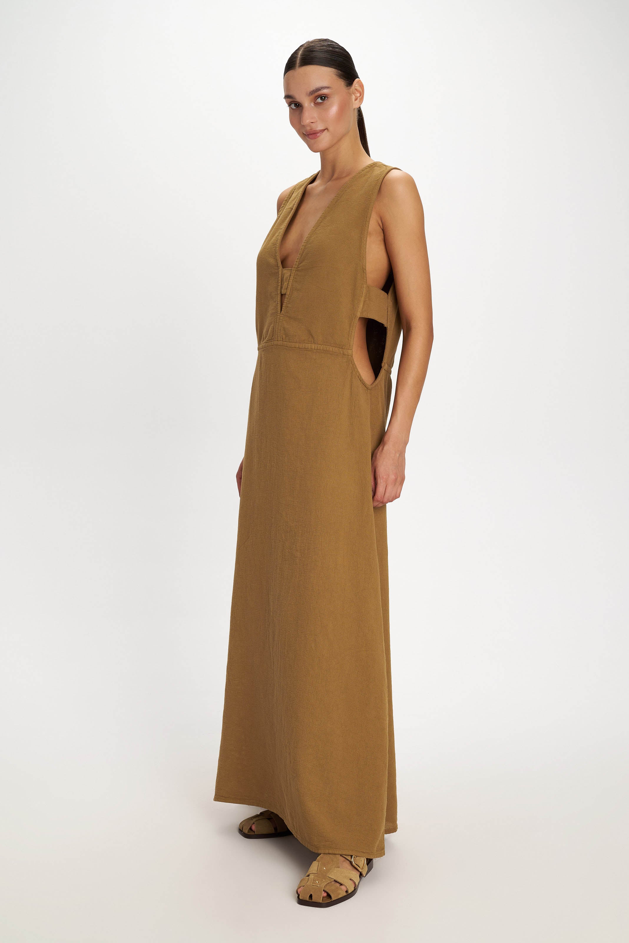Iraklia Maxi Dress - Brown - Pearl and Caviar