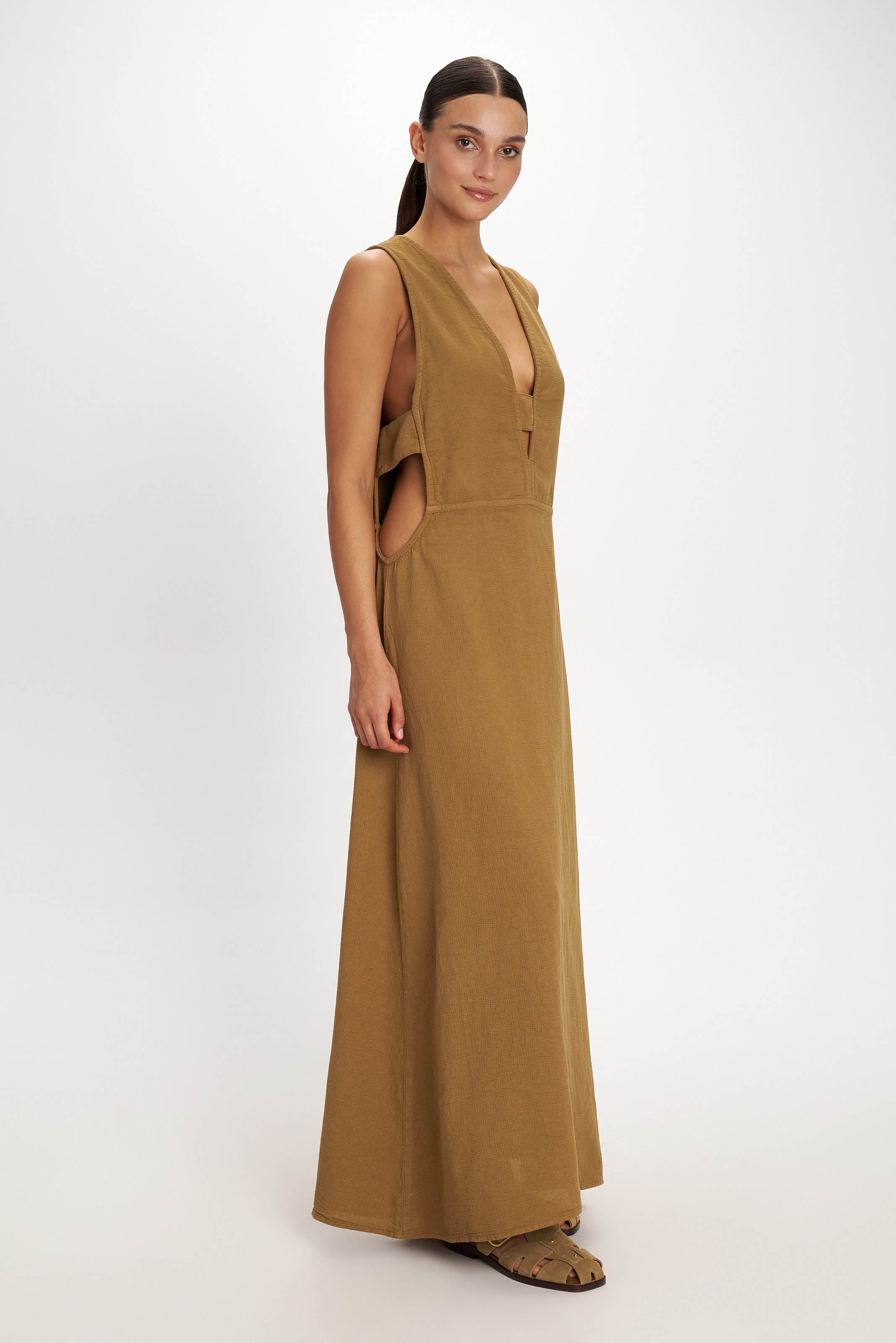Iraklia Maxi Dress - Brown - Pearl and Caviar