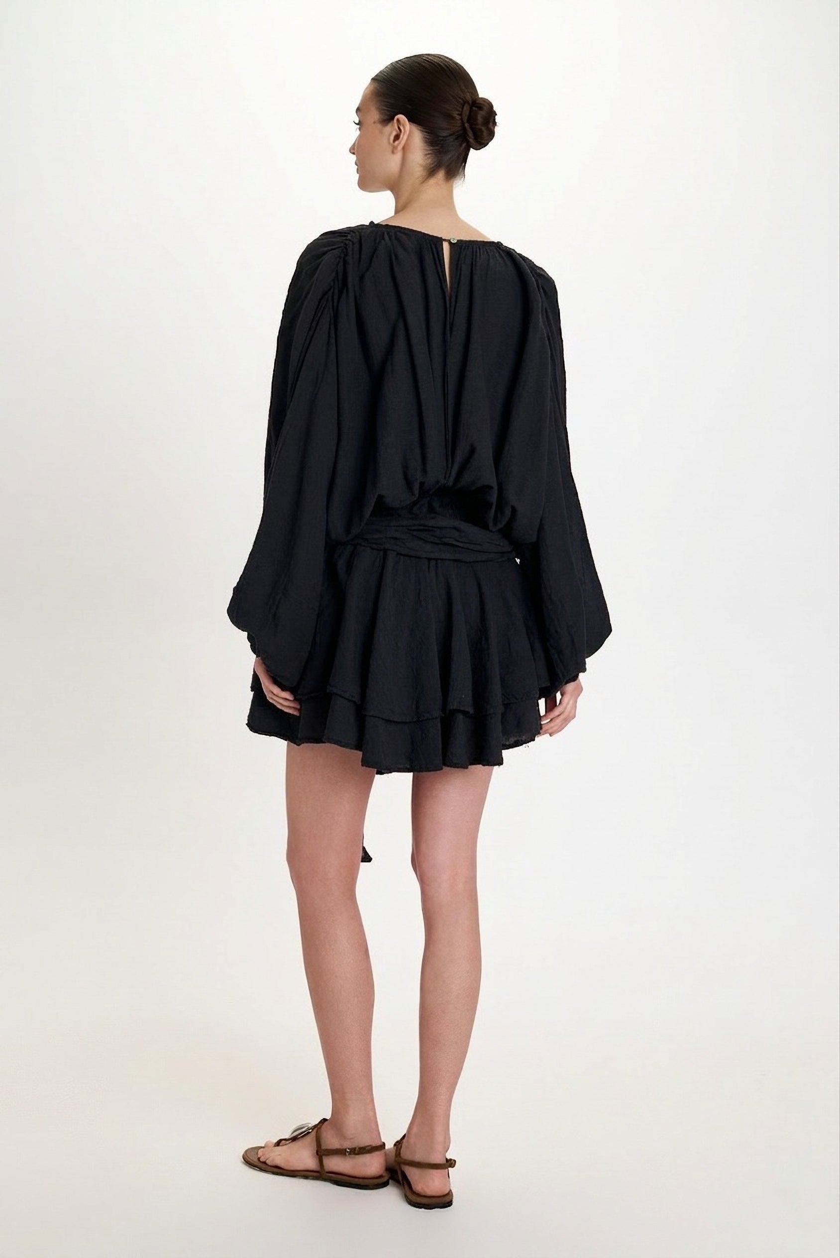 Gauze Ruffle Dress - Black