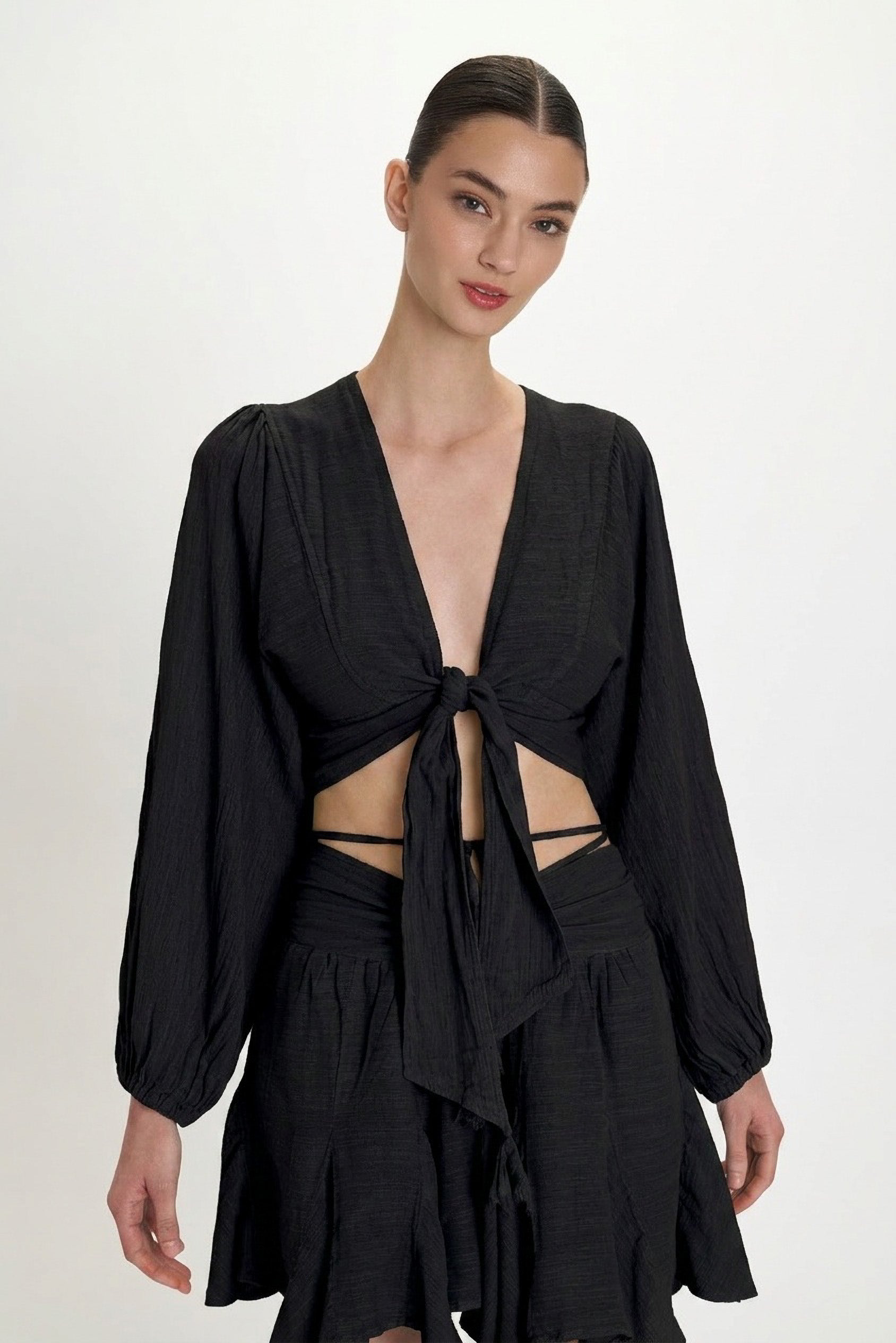 Gauze Knot Top - Black