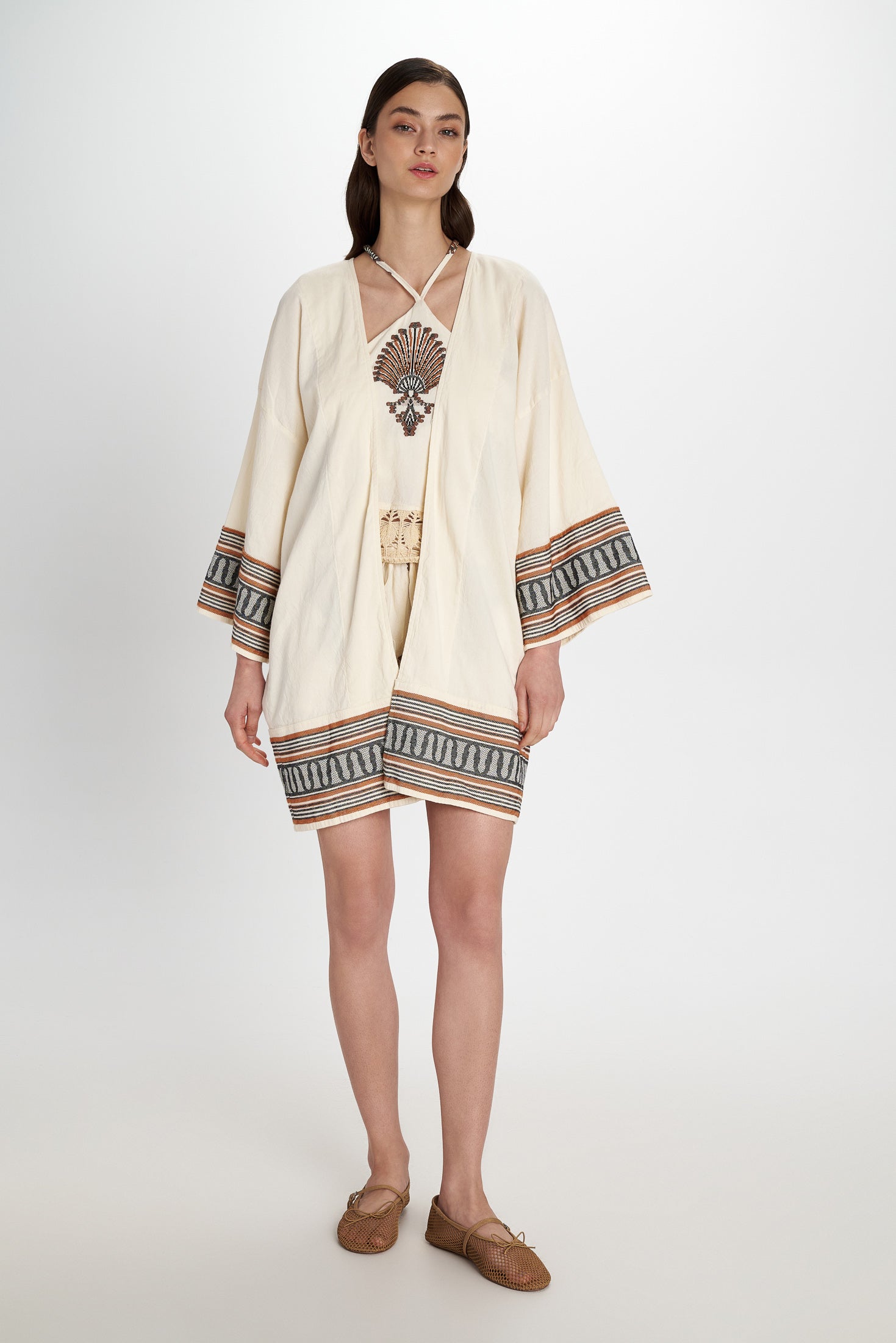 Embroidered Cotton Kimono Natural view 4