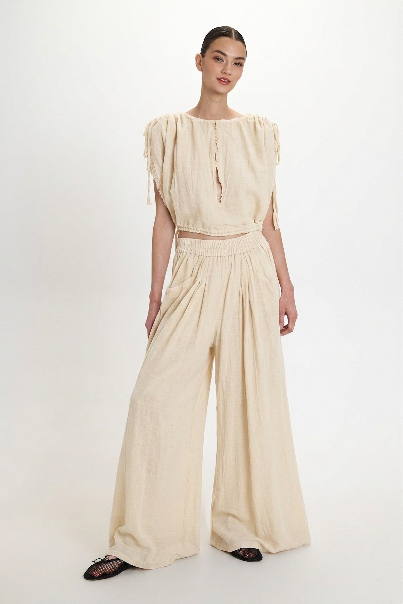 Gauze Palazzo Pants - Butter
