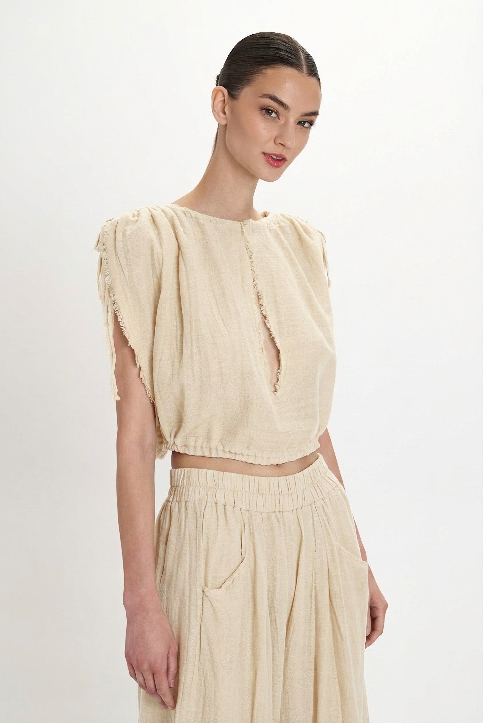 Gauze Keyhole Top - Butter