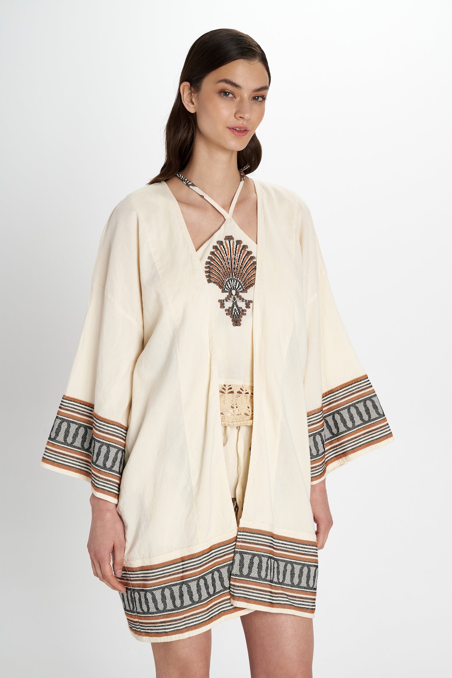 Embroidered Cotton Kimono Natural view 5
