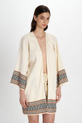 Embroidered Cotton Kimono Natural front view