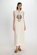 Embroidered Sleeveless Dress Natural front view