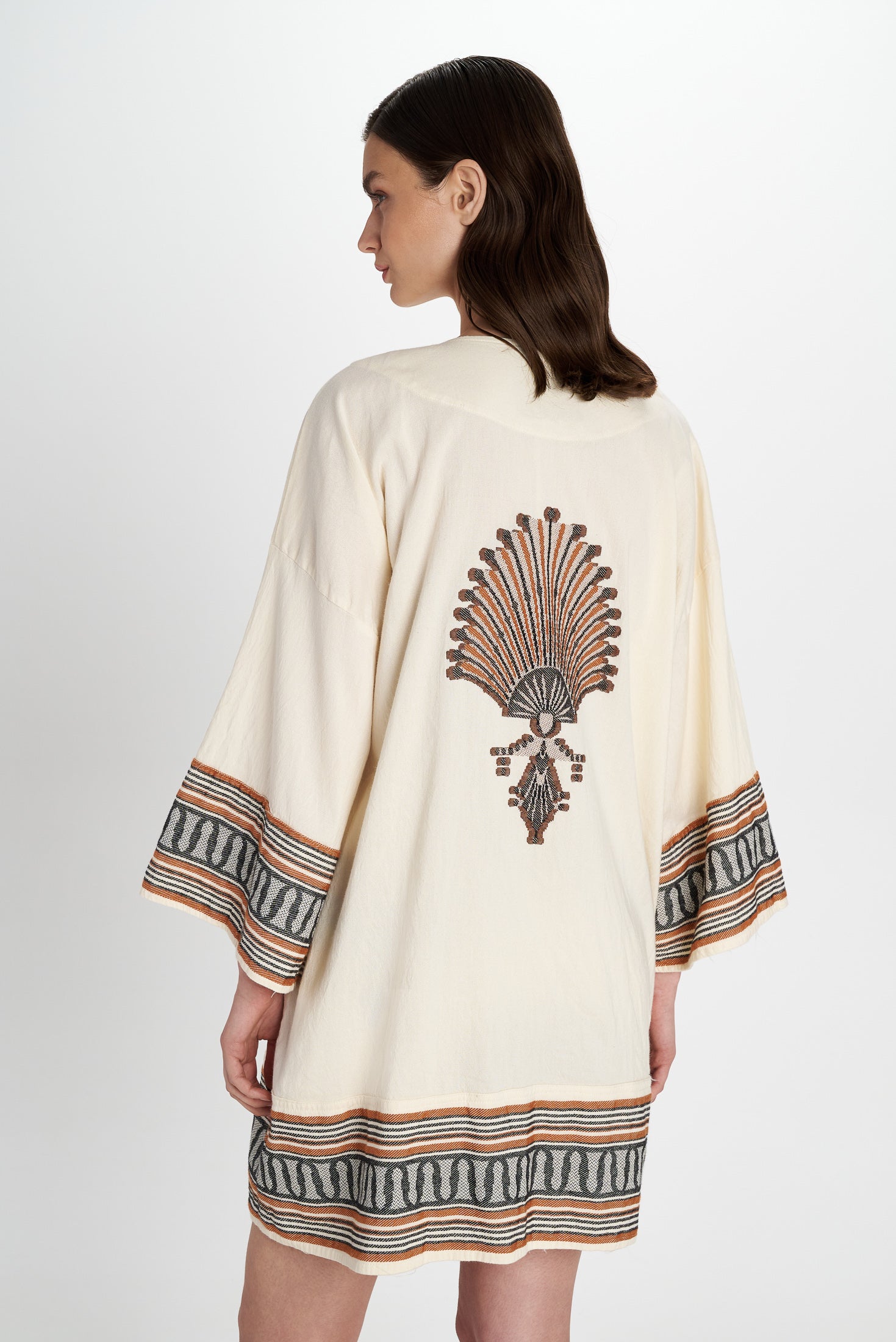 Embroidered Cotton Kimono Natural view 2