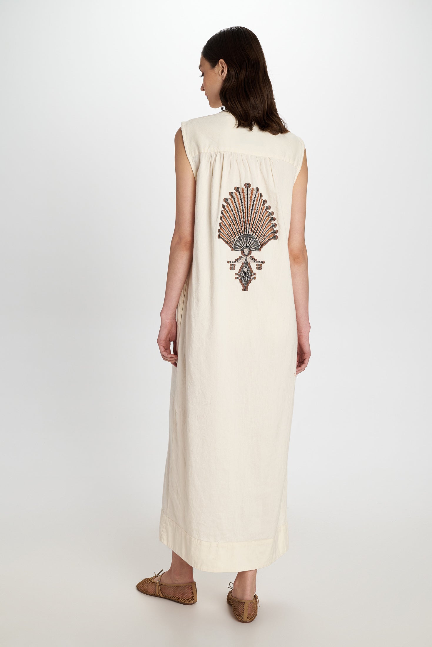 Embroidered Sleeveless Dress Natural view 3