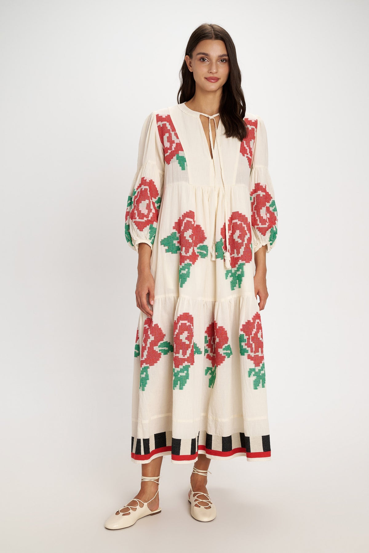 Embroidered Maxi Dress Rose front view