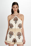 Embroidered Cotton Shorts Natural front view