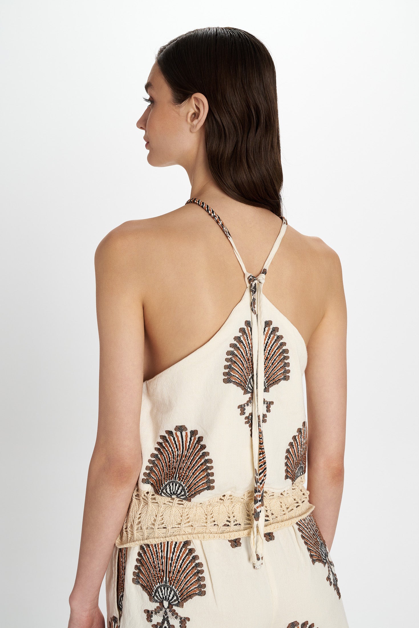 Embroidered Halter Top Natural view 3