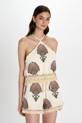 Embroidered Halter Top Natural front view