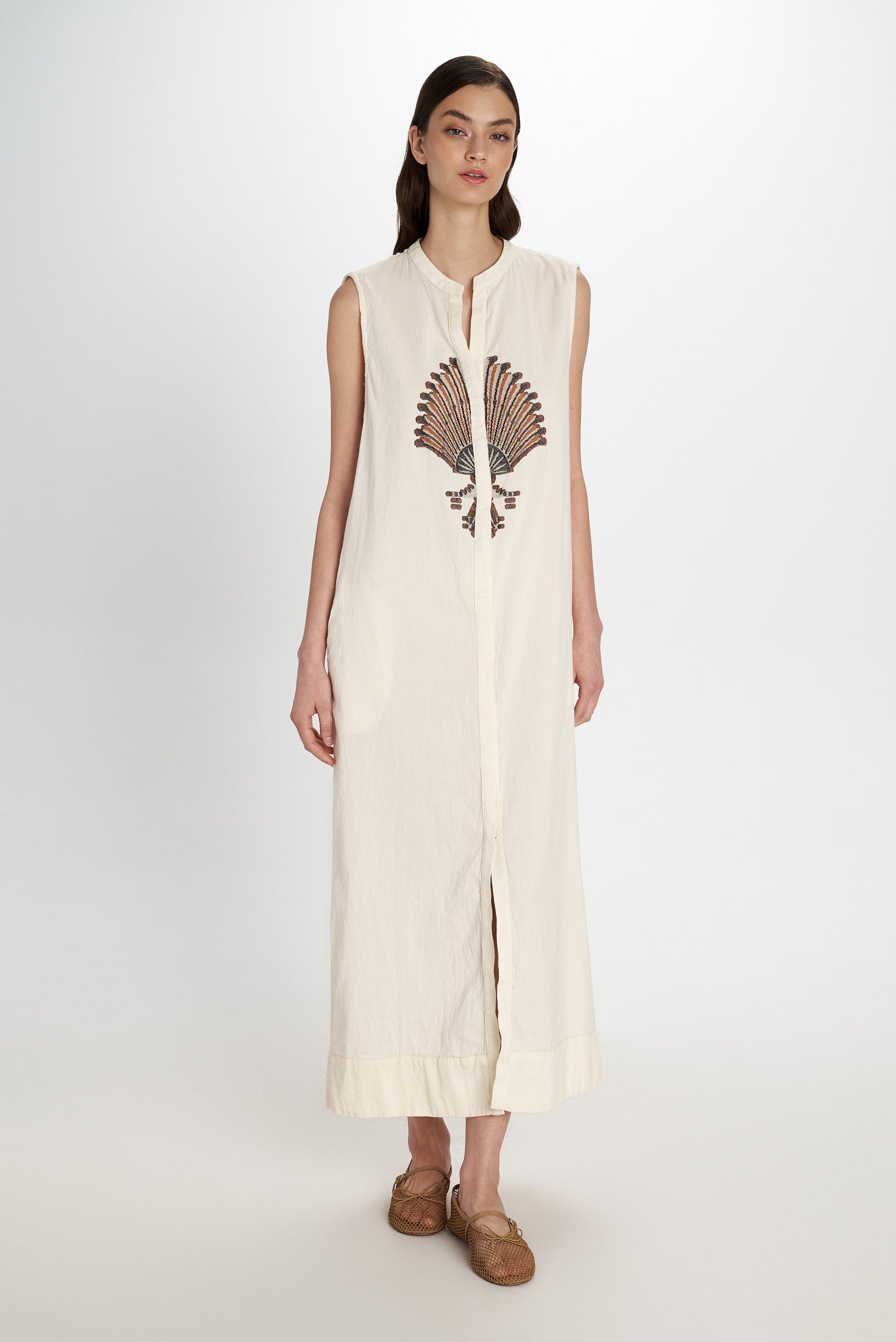 Embroidered Sleeveless Dress Natural view 2