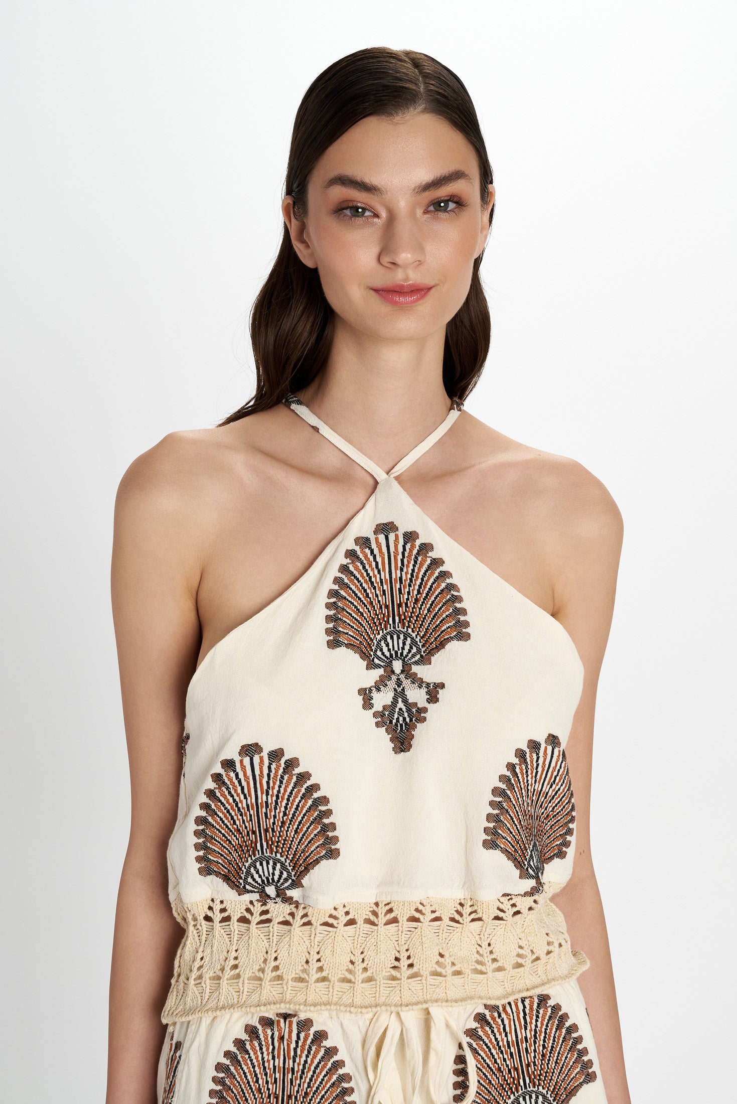 Embroidered Halter Top Natural view 2