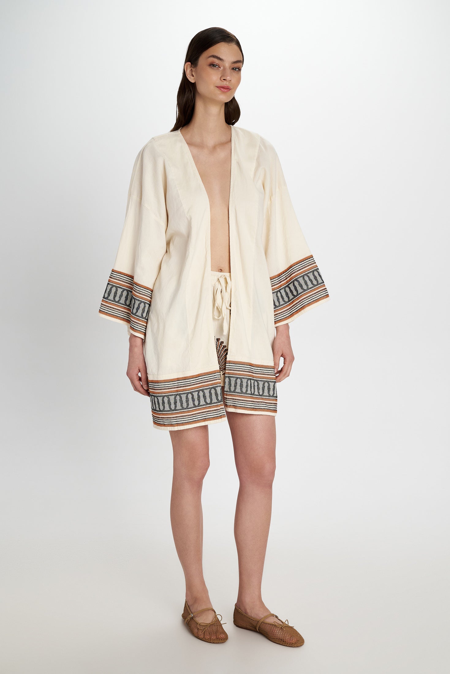 Embroidered Cotton Kimono Natural view 3