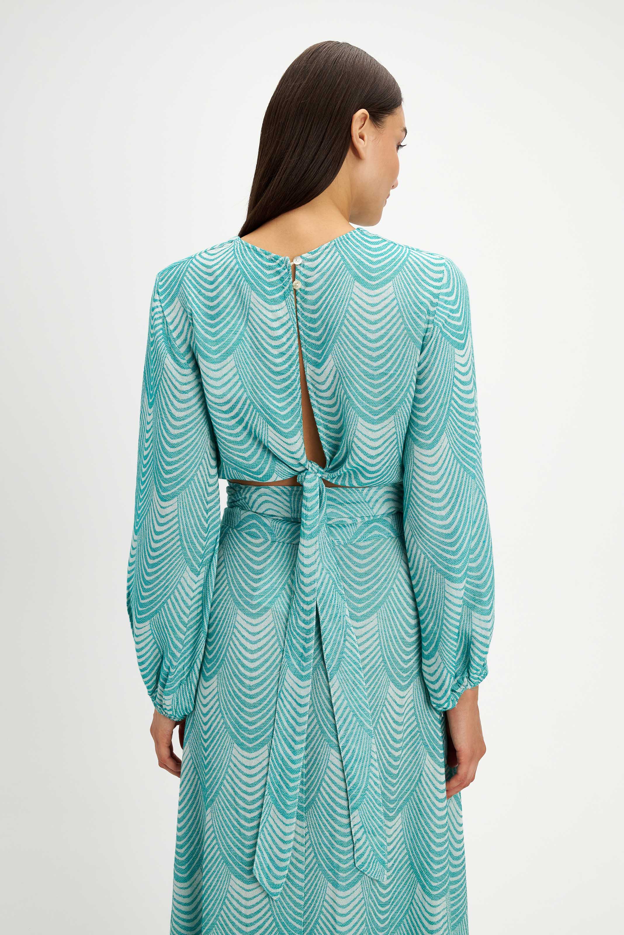 Silk Keyhole Top Green front view