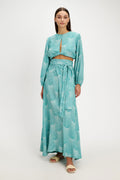Silk Maxi Skirt Green front view