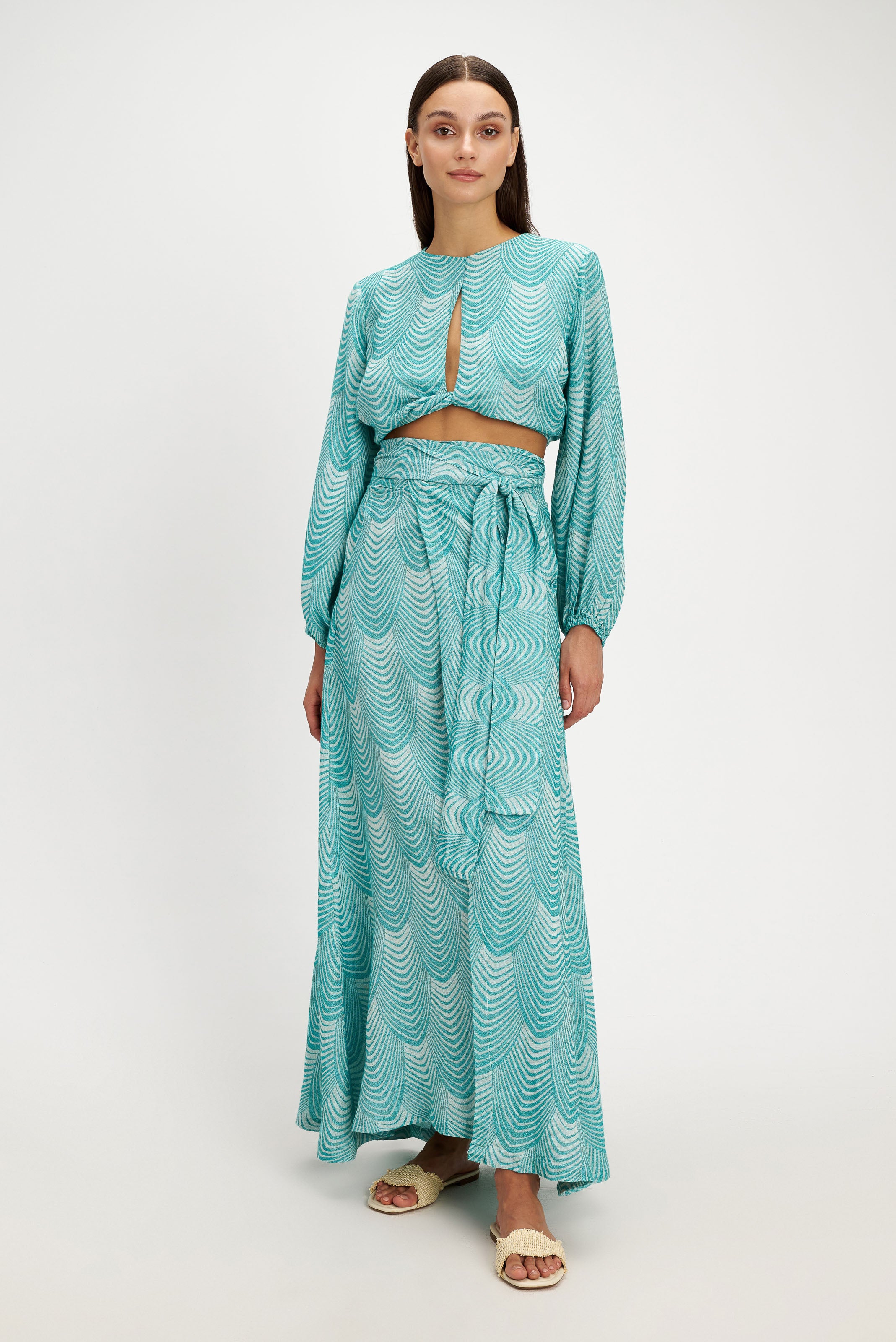 Silk Maxi Skirt Green front view