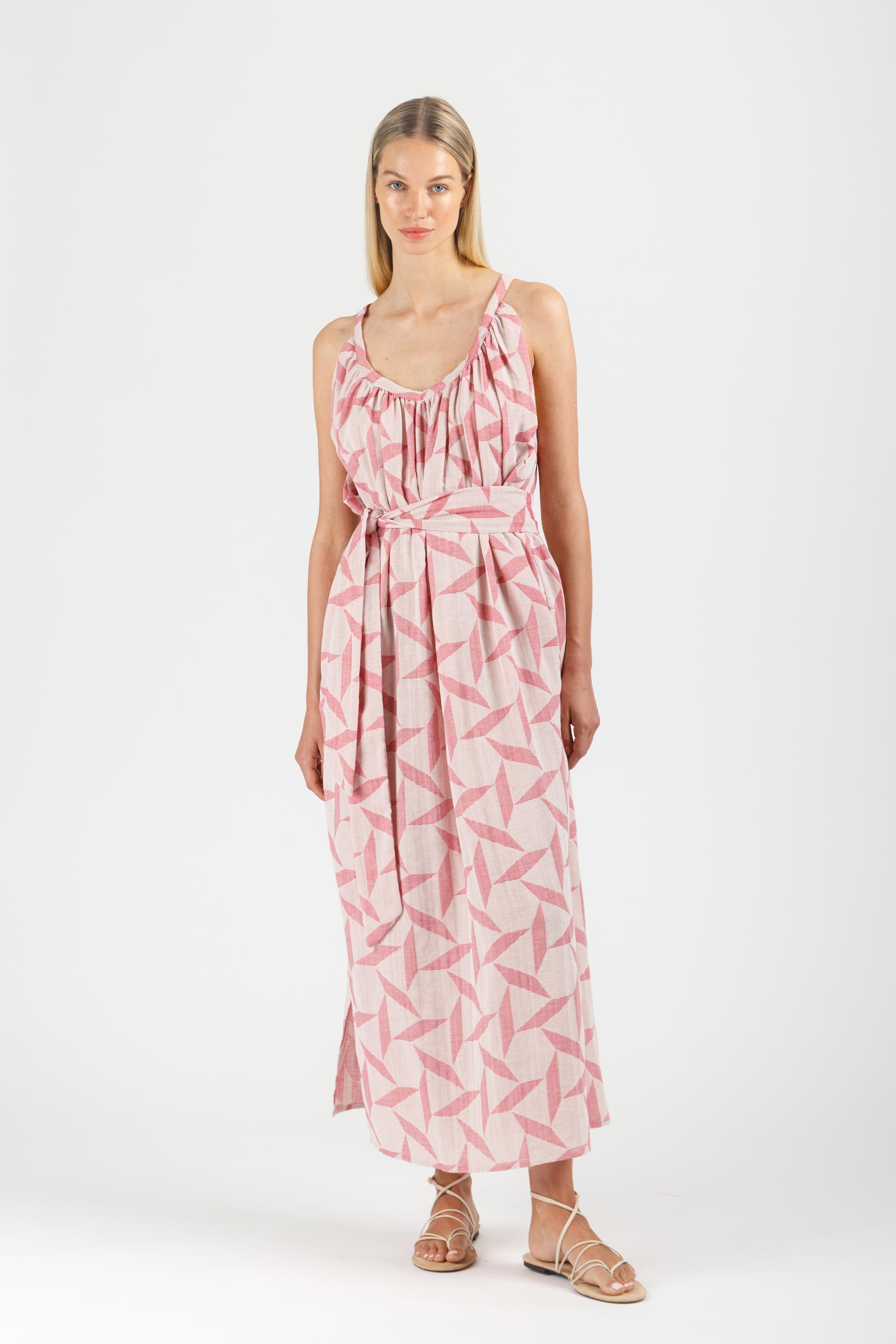 JACQUARD MAXI DRESS WITH BELT