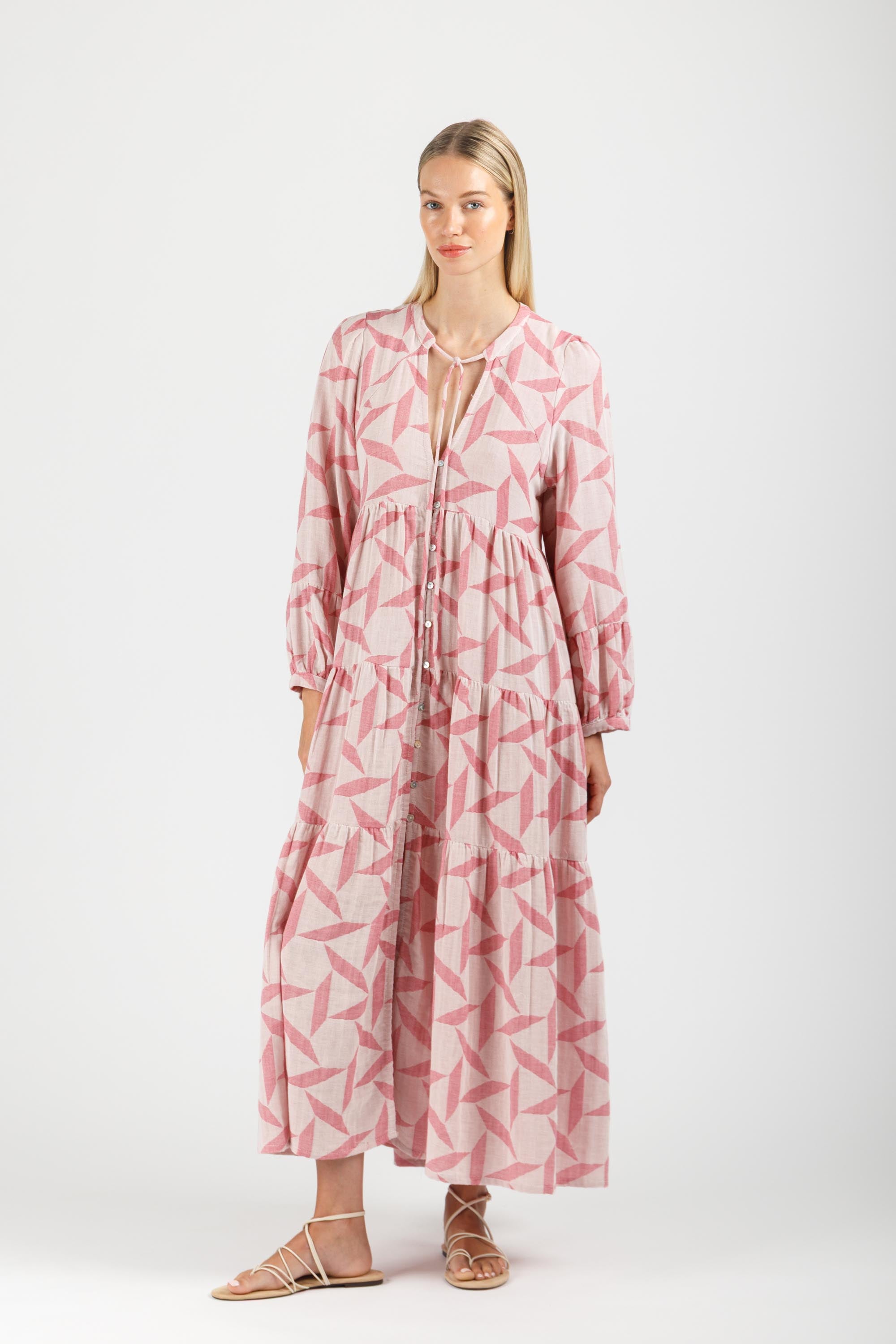 JACQUARD MAXI DRESS WITH BUTTONS