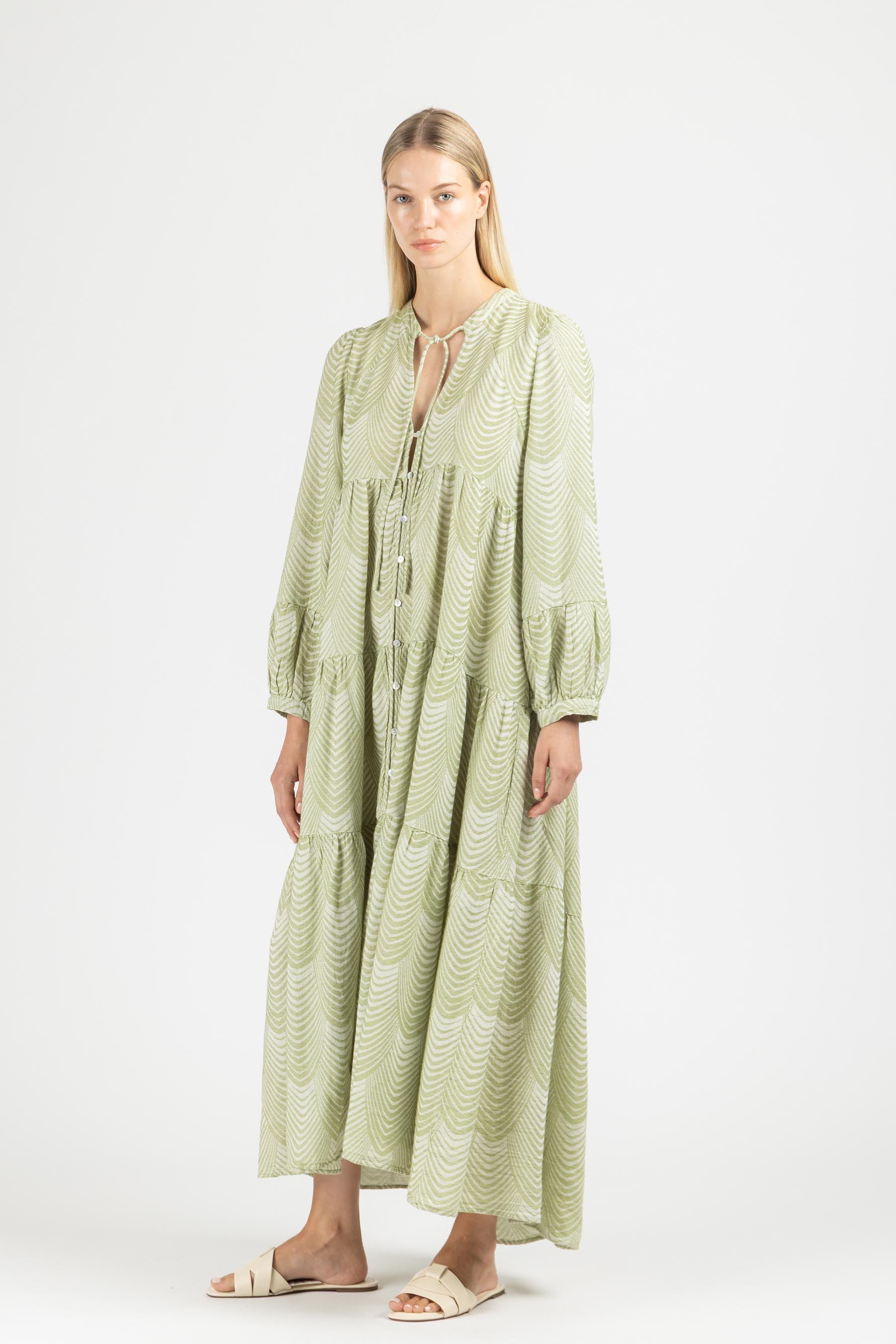 JACQUARD MAXI DRESS WITH BUTTONS