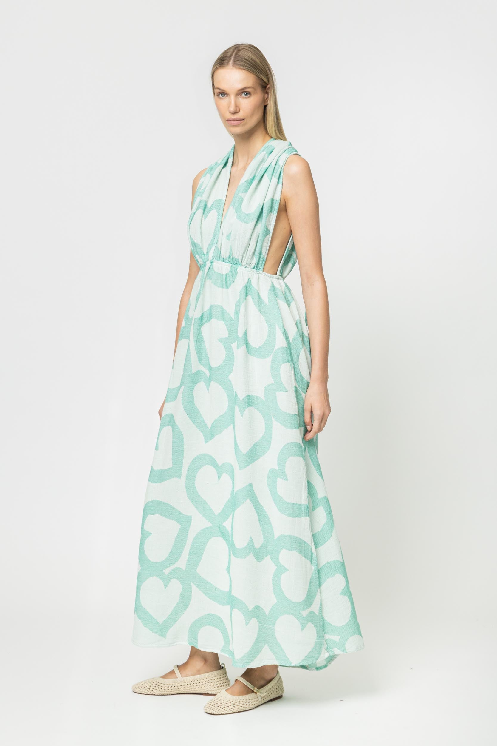 JACQUARD MAXI DRESS WITH OPEN BACK