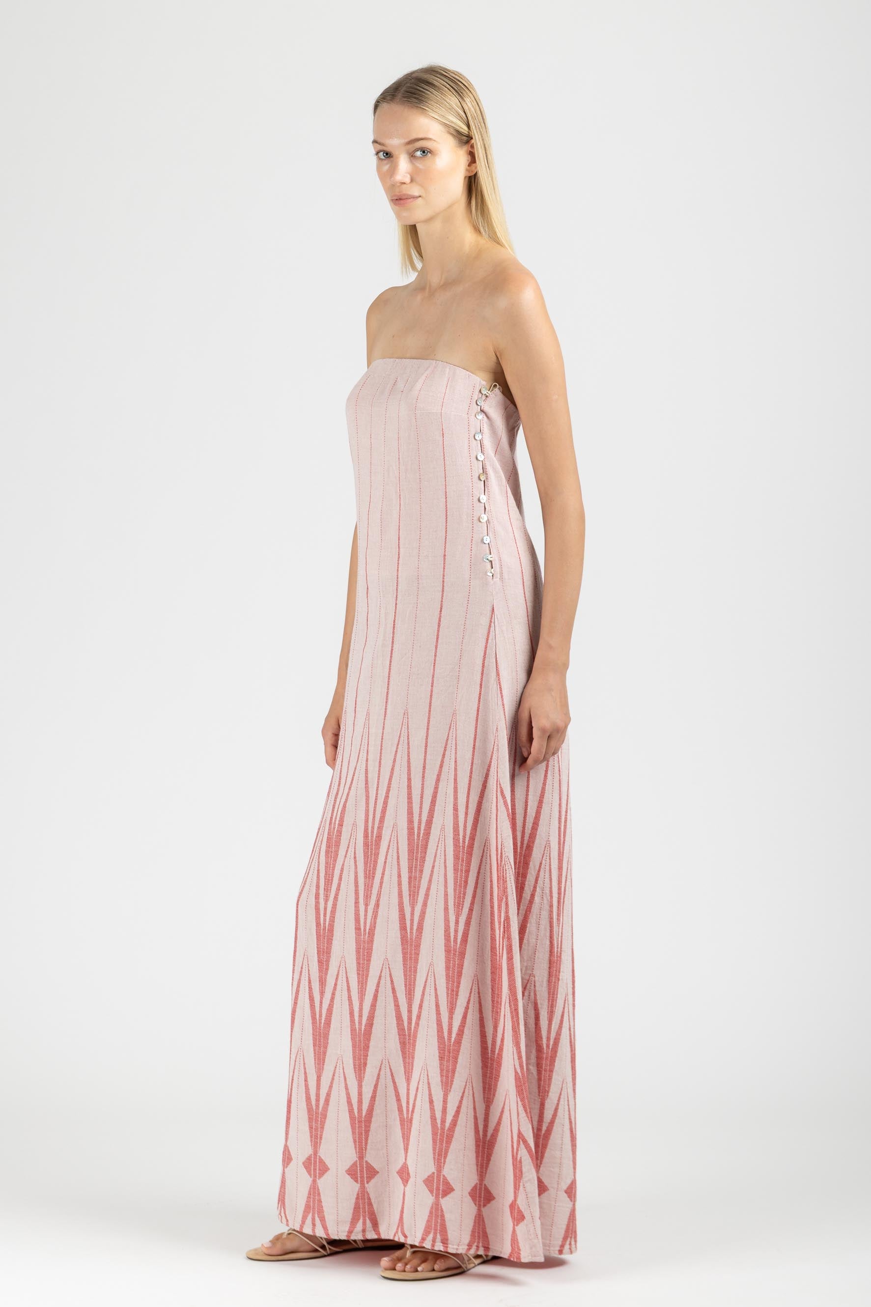 JACQUARD STRAPLESS MAXI DRESS