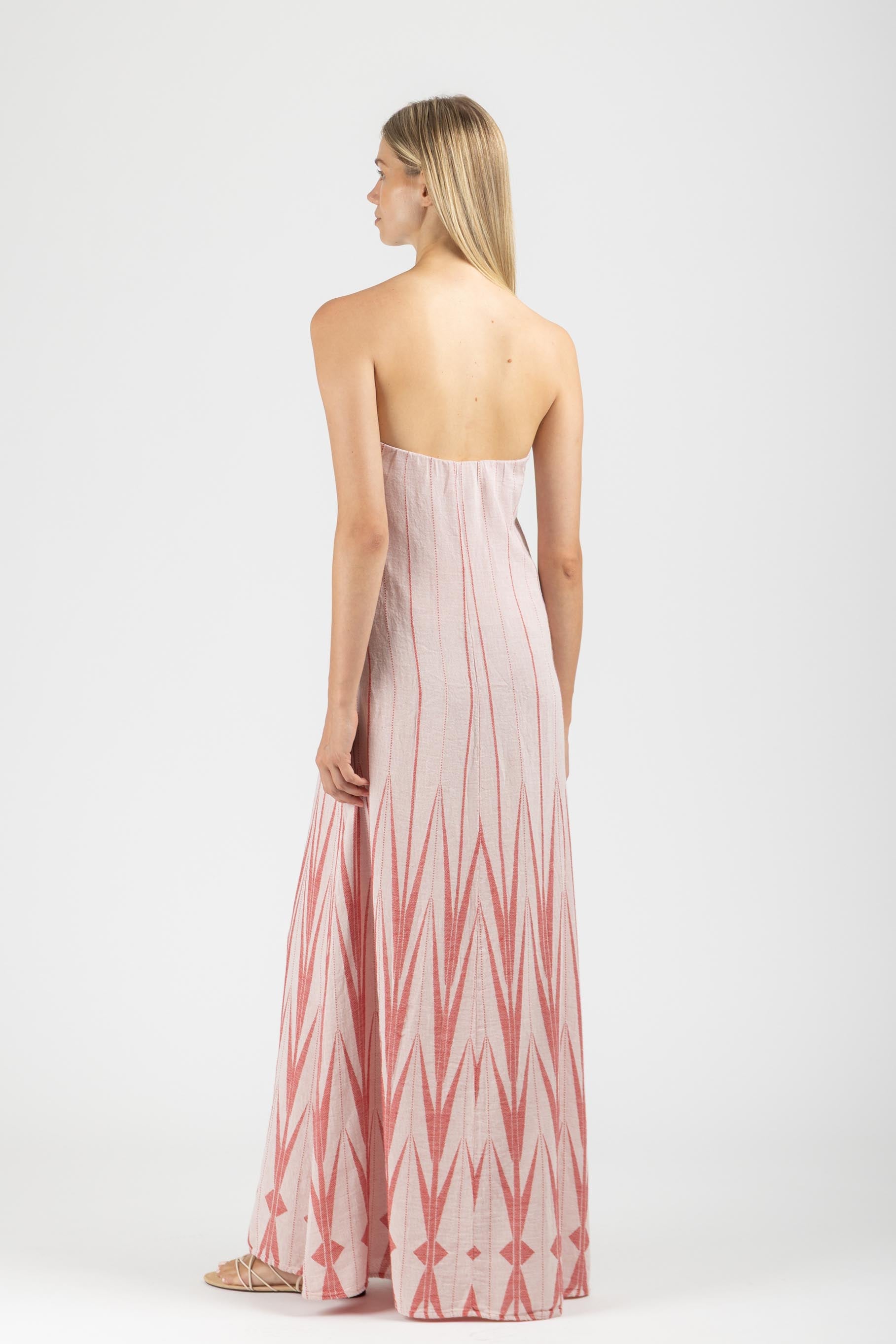 JACQUARD STRAPLESS MAXI DRESS