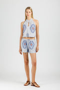 JACQUARD TOP WITH OPEN BACK