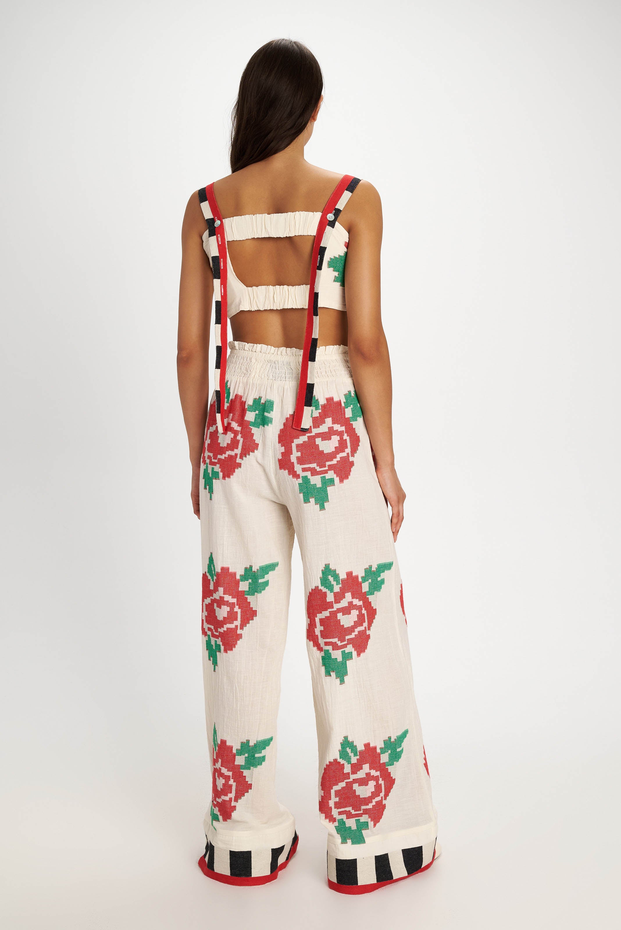 Roses Embroidered Pants - Pearl and Caviar