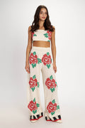 Roses Embroidered Pants - Pearl and Caviar