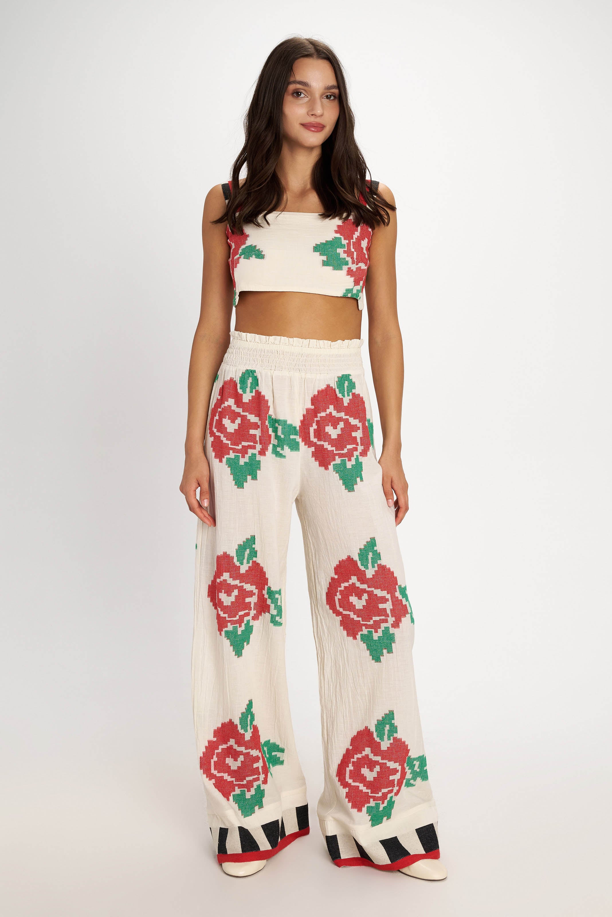 Roses Embroidered Pants - Pearl and Caviar
