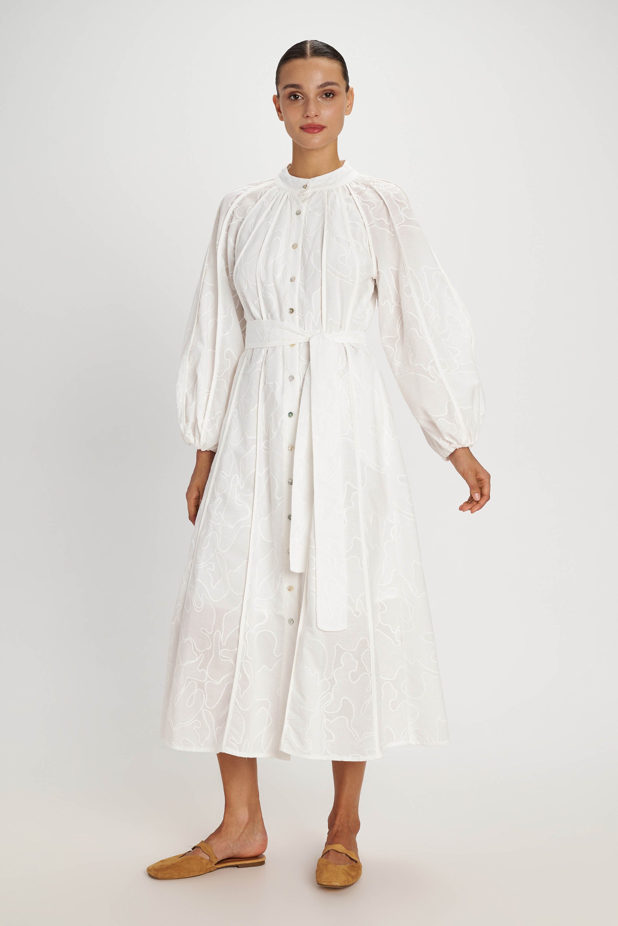Myrtia Embroidered Shirtdress - Pearl and Caviar